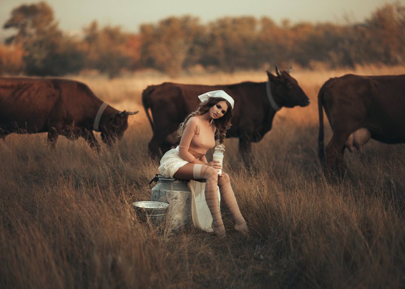 Сисястые доярки на ферме