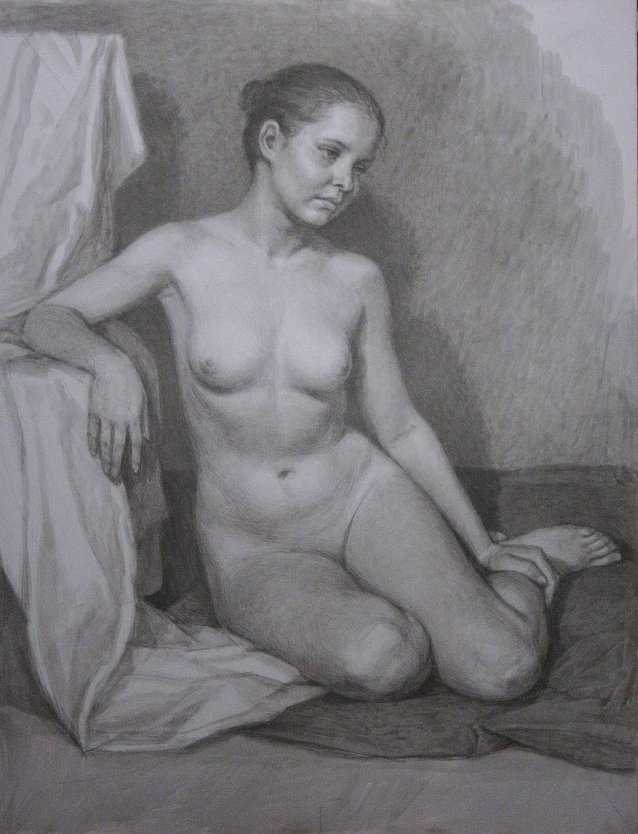 Рисование голой натурщицы