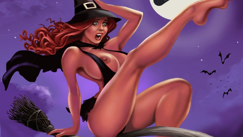 Голая ведьмочка на метле