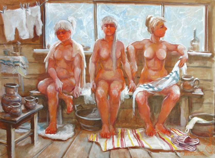 Голый мужчина в женской бане