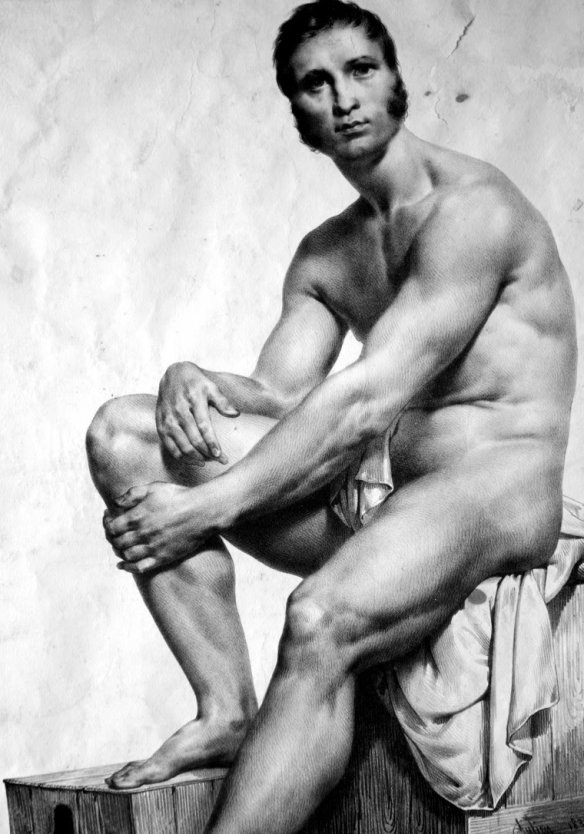 Голый мужчина позирует натурщик