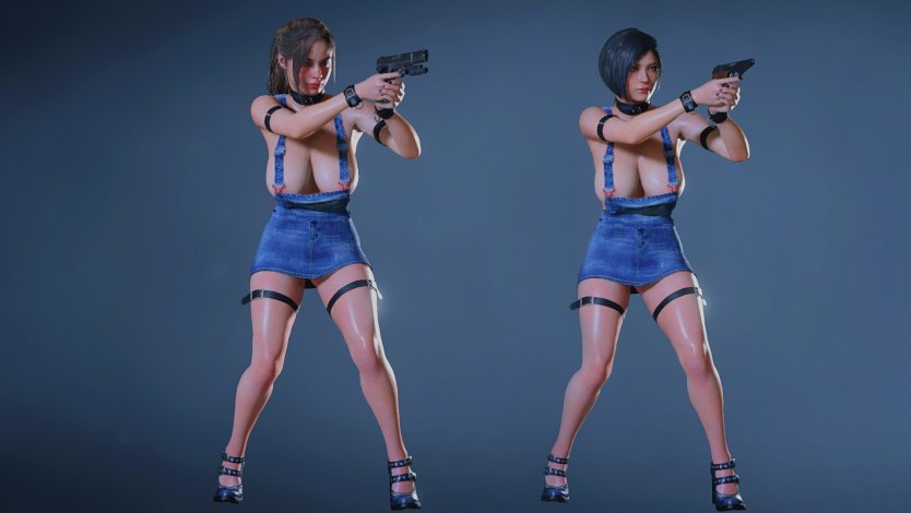 Resident Evil 2 ада и Клэр в необычном гоночном костюме»