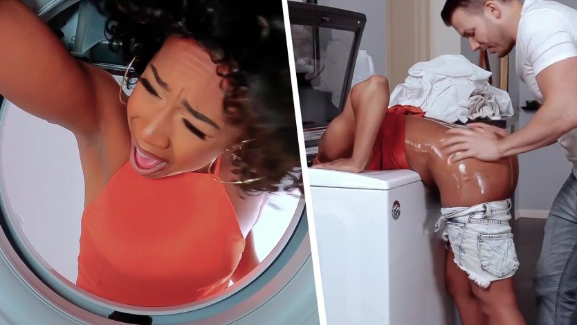 Моя сестра с большими сиськами застряла в стиралке